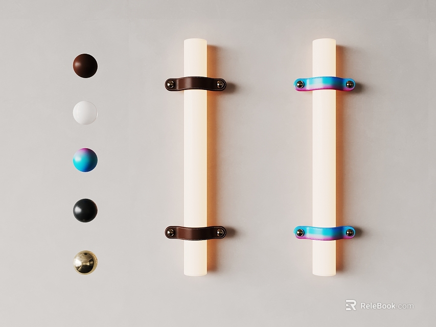 Wooden Long Strip Wall Lamps with Brown Colorful Metal Connectors and Various Colored Decorative Balls 3d model 