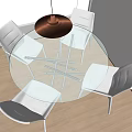 Modern Dining Table Set With Transparent Round Table White Chairs And Copper Pendant Light 3d model