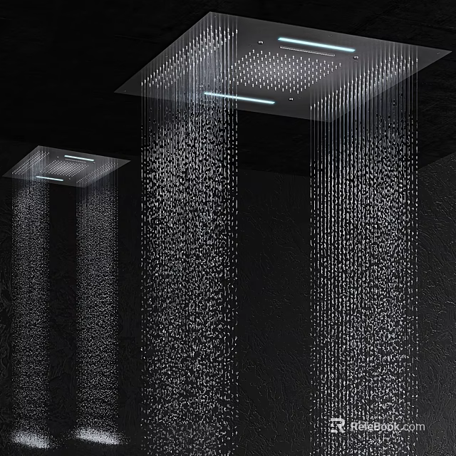 Sleek Modern Rainfall Shower Head with High Pressure Water Flow and LED Lighting in Bathroom 3d model 