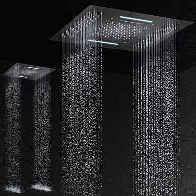 Sleek Modern Rainfall Shower Head with High Pressure Water Flow and LED Lighting in Bathroom 3d model