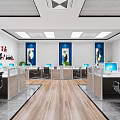 Modern Front Desk Reception With Curved Marble Counter Company Logo Glass Partitions And Blue Sofa