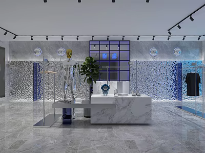 Modern Clothing Store Interior Design With Mannequin Marble Counter And Green Plant 3d model