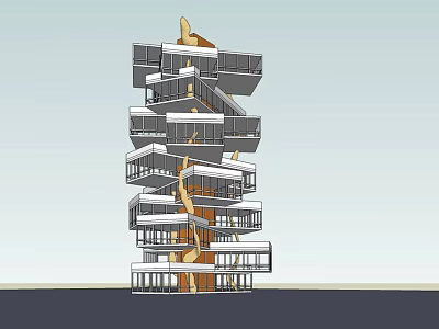 Modern Spiral Tower with Multiple Floors and Glass Balconies Architectural Design and Urban Skyline View 3d model