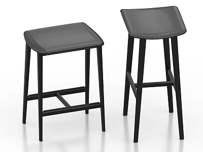 Modern Black Bar Stools With Leather Upholstered Square Seat And Sturdy Legs 3d model