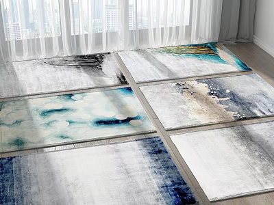 Modern Square Rugs With Abstract Blue Gray White Patterns For Indoor Living Room Spaces 3d model