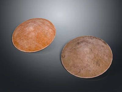 Two Traditional Brown Handwoven Straw Hats With Natural Textured Design 3d model