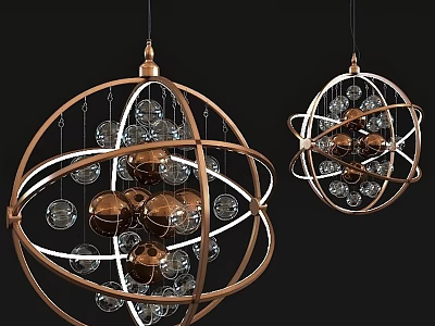 Elegant Modern Spherical Pendant Lights With Metal Frame And Glass Orbs 3d model