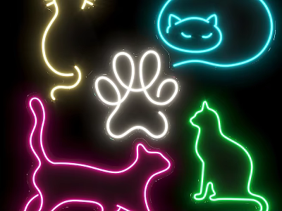 Neon Unique-shaped Wall Lamp With Cat Silhouettes Paw Print And Vibrant Colors 3d model