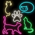 Neon Unique-shaped Wall Lamp With Cat Silhouettes Paw Print And Vibrant Colors