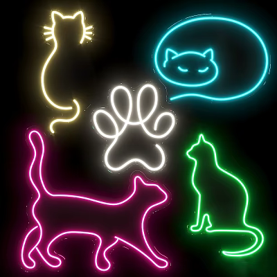 Neon Unique-shaped Wall Lamp With Cat Silhouettes Paw Print And Vibrant Colors 3d model
