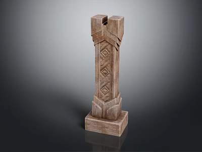 Traditional Wooden Carved Column With Intricate Patterns And Decorative Base 3d model
