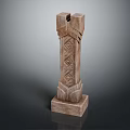Traditional Wooden Carved Column With Intricate Patterns And Decorative Base