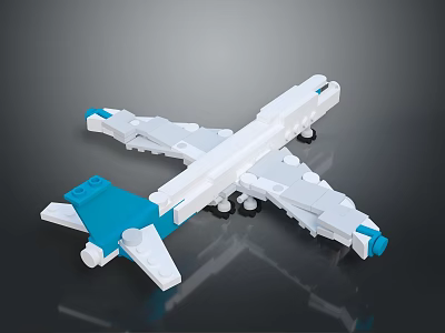 White And Blue Building Block Airplane Model Toy For Children Play Activity 3d model