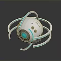 Futuristic Sci-Fi Robot Design With White Spherical Body Blue Glowing Center And Curved Appendages