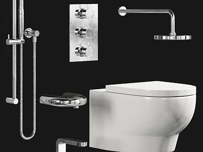 Contemporary Bathroom Suite With Toilet Shower Fixtures Chrome Faucet And Accessories 3d model