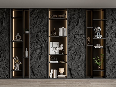 Modern Bookcase Stone Bookcase Background Wall Rock Wall Decorative Cabinet Natural Stone Culture Stone Skin Texture Wall model