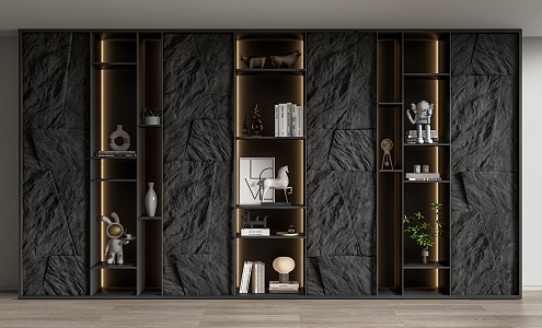 Modern Bookcase Stone Bookcase Background Wall Rock Wall Decorative Cabinet Natural Stone Culture Stone Skin Texture Wall 3d model