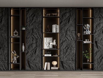 Modern Bookcase Stone Bookcase Background Wall Rock Wall Decorative Cabinet Natural Stone Culture Stone Skin Texture Wall 3d model