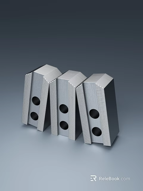 Three Metal Industrial Components With Textured Surfaces And Round Holes 3d model 