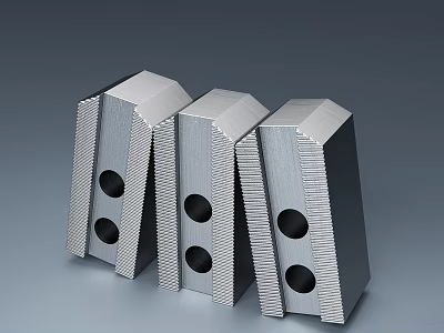 Three Metal Industrial Components With Textured Surfaces And Round Holes 3d model