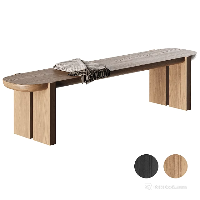 Modern Wooden Sofa Bench With Tasseled Blanket On Seat And Color Options 3d model 