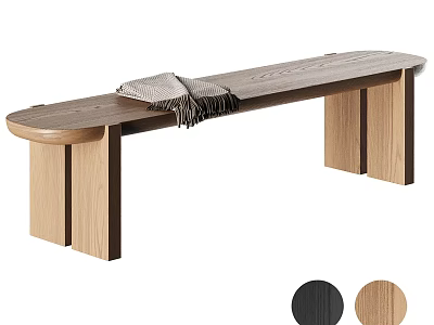 Modern Wooden Sofa Bench With Tasseled Blanket On Seat And Color Options 3d model