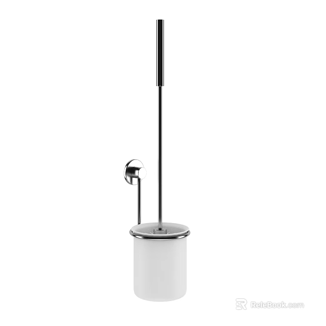 Modern Bathroom Set With Toilet Brush Holder Stainless Steel And White Base 3d model 