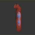 Red 3D Biological Structure Model With Blue Internal Dots And Smooth Surface