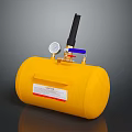 Yellow Gas Cylinder with Pressure Gauge Black Nozzle and Blue Valve