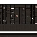 Dark Wood Bookshelf Design With Books Decorative Vases And Photo Frames