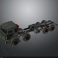 Green Military Truck Chassis with Multiple Wheels and Exposed Frame Structure