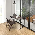 Modern Office Desk With Leather Briefcase Cup Papers And Plants Near Window
