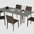 Modern Dining Table Set with Rectangular Light Marble Top Gray Chairs and Decorative Accents 3d model
