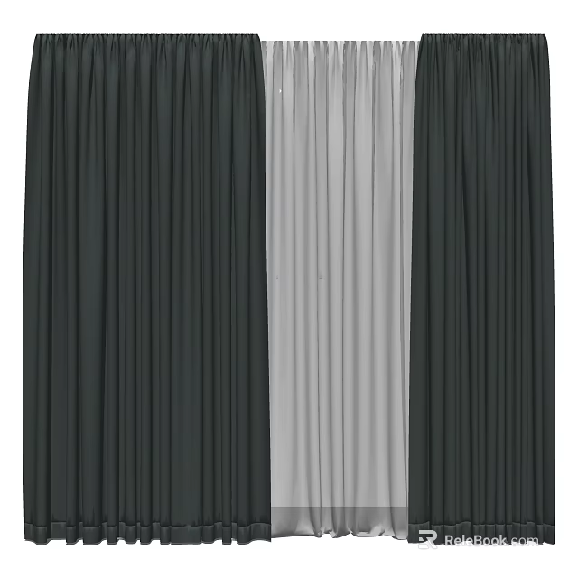 Modern Dark Gray And Light Gray Pleated Window Curtains For Home Decor 3d model 