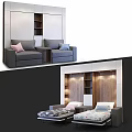 Gray Double Sofa With Soft Cushions And Built In Wooden Shelves