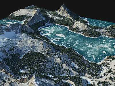 Snowy Mountain Snowscape Alpine Glacier Mountain Lake Mountain Valley Winter Peak Arctic 3d model