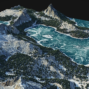 Snowy Mountain Snowscape Alpine Glacier Mountain Lake Mountain Valley Winter Peak Arctic 3d model