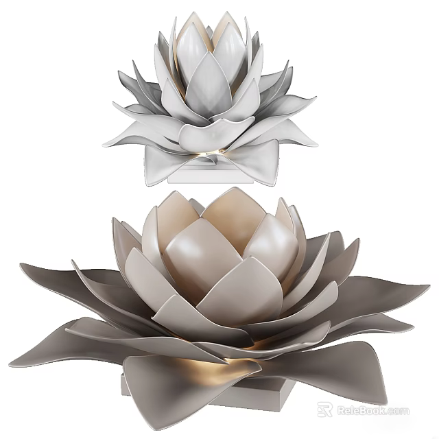 Elegant Lotus Flower Table Lamp With Silver Gold Petals And Soft Illumination 3d model 