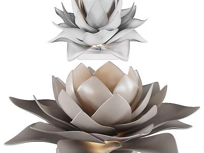 Elegant Lotus Flower Table Lamp With Silver Gold Petals And Soft Illumination 3d model