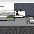 Modern Courtyard Garden With Trees Shrubs White Paving Seating Area And Decorative Lighting