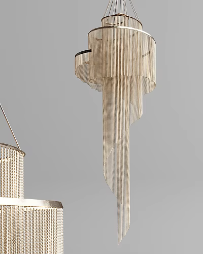 Elegant Modern Chandelier With Sleek Design And Long Hanging Chains For Home Decor 3d model