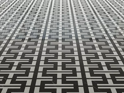 Classic Black And White Floor Tiles With Geometric Maze Pattern For Interior Design 3d model