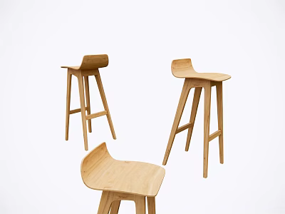 Modern Wooden Bar Stools With High Back Design And Sleek Leg Structure 3d model
