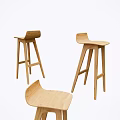 Modern Wooden Bar Stools With High Back Design And Sleek Leg Structure 3d model