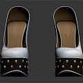 Stylish High Heels With White Upper And Brown Heels Adorned With Gold Studs