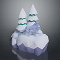 Low Poly Cartoon Scene With Snowy Pine Trees And Wolf On Snowy Mountain