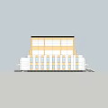 Modern Public Building With Glass Facade Stone Exterior Landscaping Water Feature And Entrance Steps