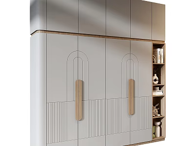 Modern Entryway Cabinet With Side Cabinet Gray Design And Wooden Handles Storage Shelves 3d model