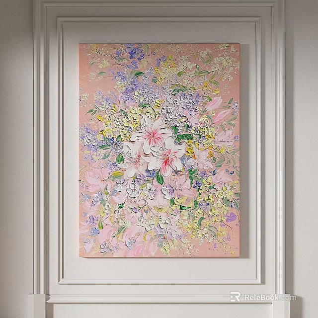 Vibrant Floral Oil Painting With Pink White Purple And Yellow Flowers On Soft Background 3d model 