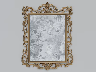 Classic Ornate Golden Picture Frame With Intricate Carvings And Mirror Surface 3d model